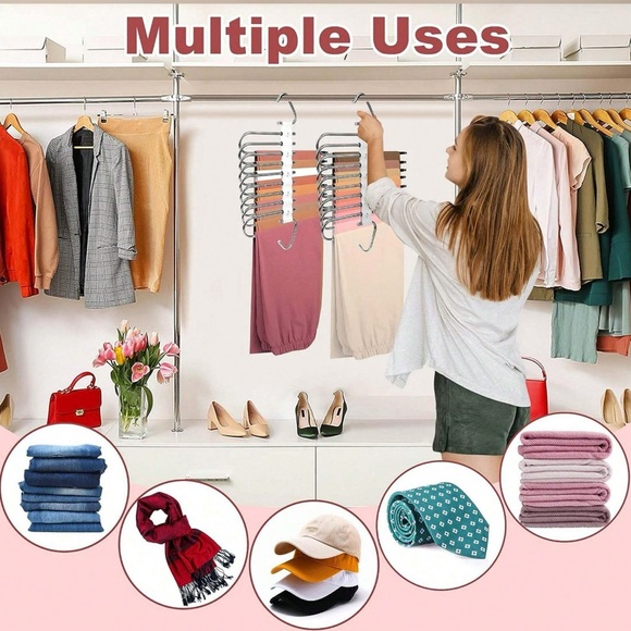 1pc Multipurpose Foldable Pants Hanger/rack With Multilayer & Hanging Design - Picture 3 of 5